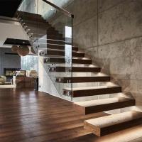 Design moderno de escada flutuante de madeira para edifício comercial para ambientes internos