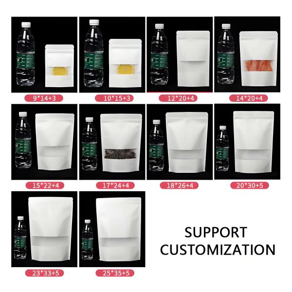 Factory Wholesale White Brown Zipper Tea Coffee Spice Candy Packaging Craft Zip Bag Paper Window Standing up Pouch