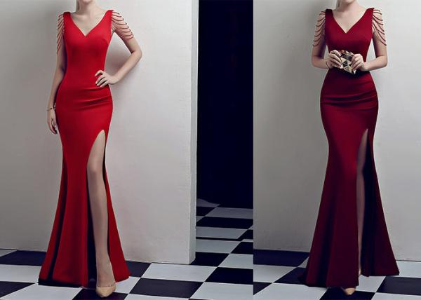 Mermaid Sexy Wedding Bridesmaid Dresses , Small Tail Elastic V Neck Ball Gown