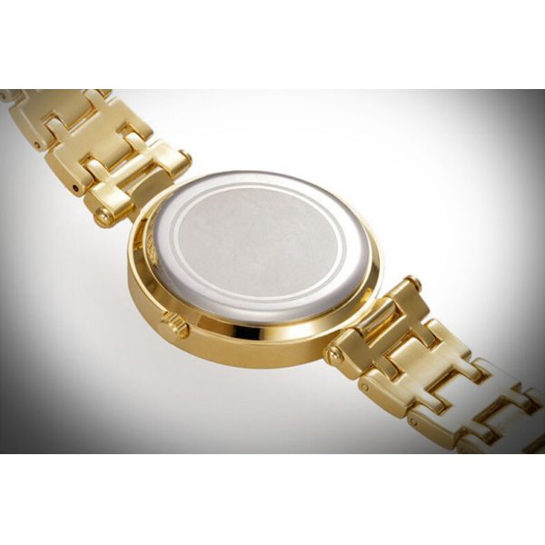 El oro de cobre amarillo impermeable del cuarzo 18K del reloj plateó piedras checas de las señoras