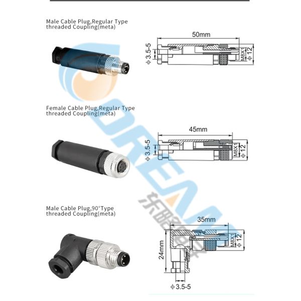 M12 Connector 2 3 4 5 8 Pin Sensor Adapters M/F Straight Waterproof PG7 PG9 Plug
