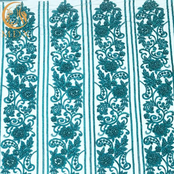 Tulle Lace Green Beaded Sequin Embroidery Fabric For Dress Making