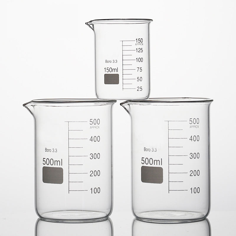 Laboratory Glassware Boro3.3 Glass Beaker 25ml 50ml 250ml 500ml 1000ml Borosilicate Beaker Measuring Beaker with High Quality