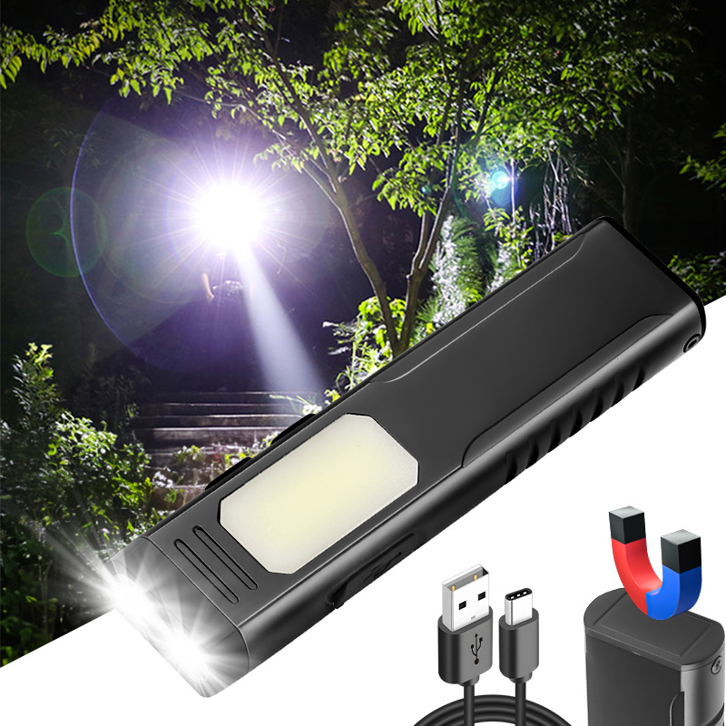 Ultra-thin Flashlight with Buzzer, USB Rechargeable Working Lamp, Magnetic Attachment, COB LED Portable EDC Flashlight