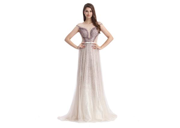 Tulle And Sequined Classy Evening Dress , Sexy Beautiful Evening Dresses