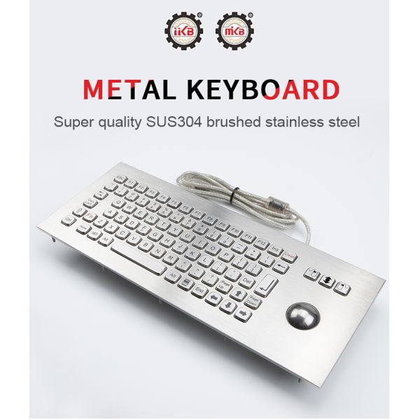 86 Keys Dynamic Washable Stainless Steel Panel Mount Keyboard With Laser Trackball