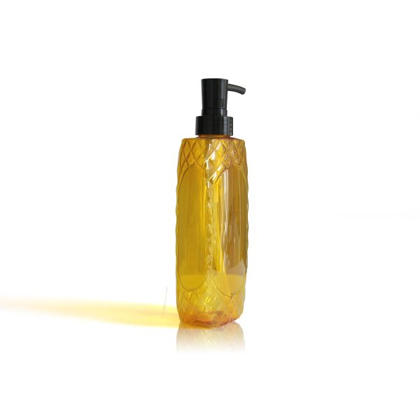 Tranlucent Yellow Flat PET Cosmetic Bottles Pattern Silkscreen Printing Surface Handling