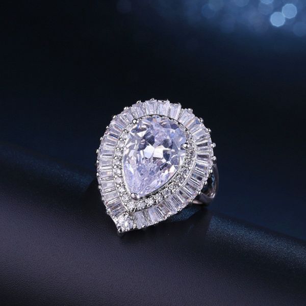 925 Sterling Silver Female Ring Waterdrop AAAA Cubic Zirconia Ring High-end Butterfly Ring Jewelry Wedding Bridal Ring