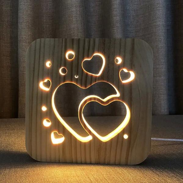 Wooden Carving Night Light For Bedroom Decoration, Valentine's Day for Women Girls Boys Kids