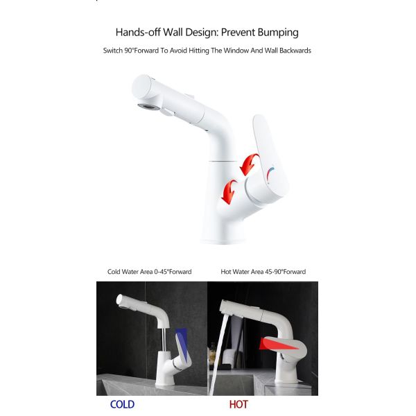 Swivel Rotatable 4 Inch Bathroom Faucet All Copper White Electroplated Finished