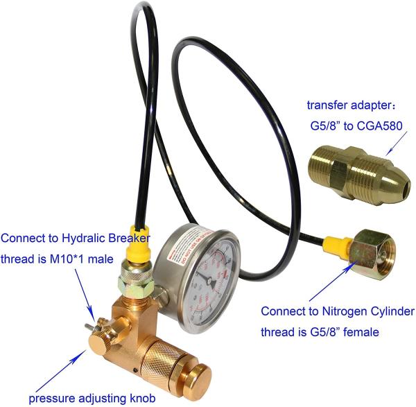 Nitrogênio hidráulico do martelo do disjuntor que carrega Kit Gas Pressure Test For TR 220
