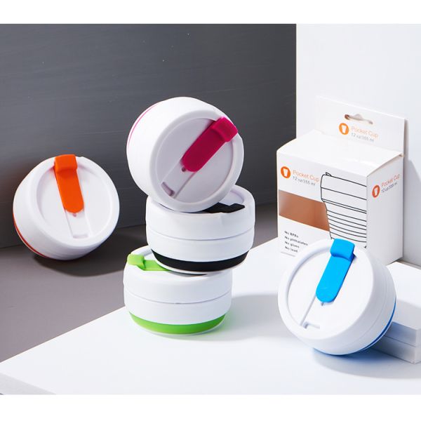 Portable Collapsible Travel Water Bottle , Non Toxic Foldable Silicone Coffee Cup