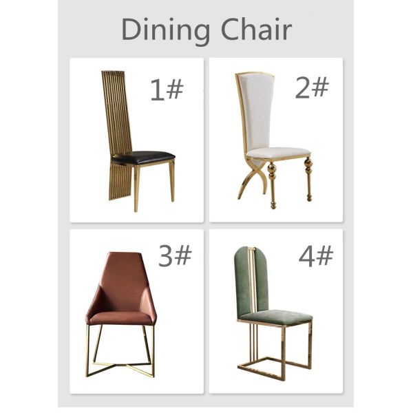 Chaises dinantes contemporaines de table de salle à manger de marbre d'effet et d'acier inoxydable des chaises 200cm