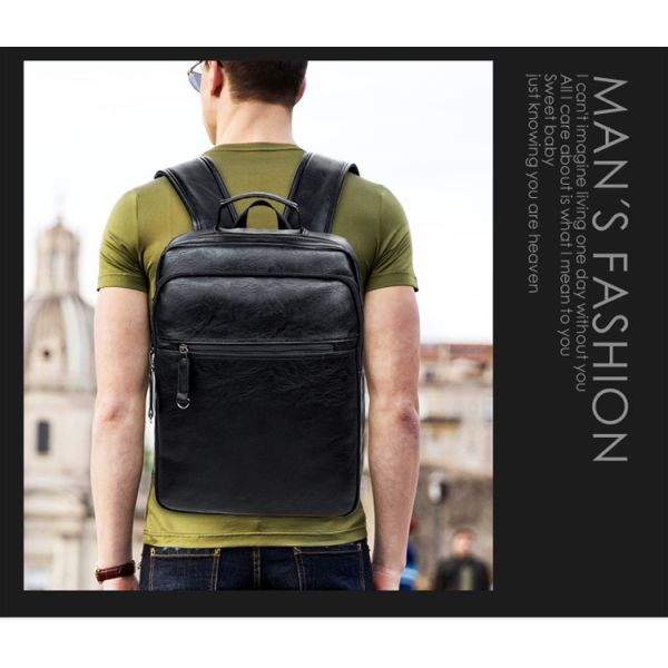 New Men's Travel Backpack Korean Backpack Leisure Student Schoolbag Soft PU Leather men backpack bag