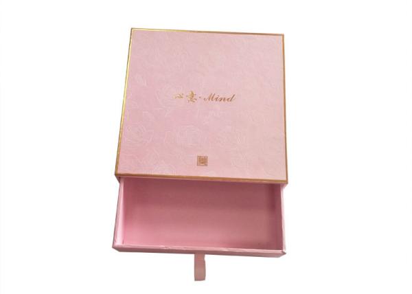Cosmetic Packaging Sliding Paper Box Pink Textured Paper Gold Foil Logo Durable