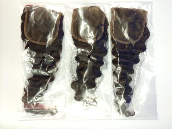 Top Quality Hot Unprocessed Natural Color Knot Bleached Brazilian Hair  Middle Part 4*4inch Lace Closure Deep Wave