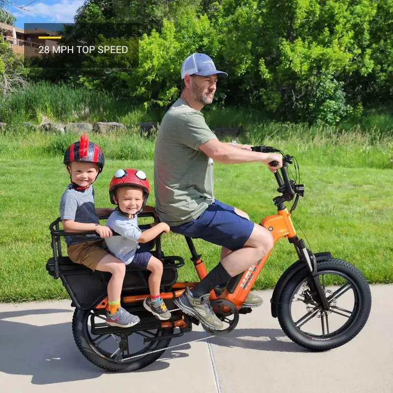 TUV EN17860 Certificated Long Tail Electric Cargo Bike Aluminum Frame 48V Brushless Hub Motor with Rear Rack Children's Seat EU