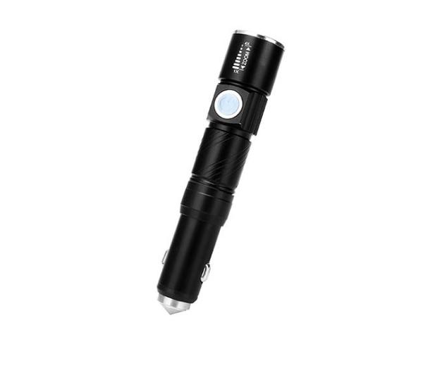 Professional Rechargeable LED Flashlight With Safety Hammer And Car Charger