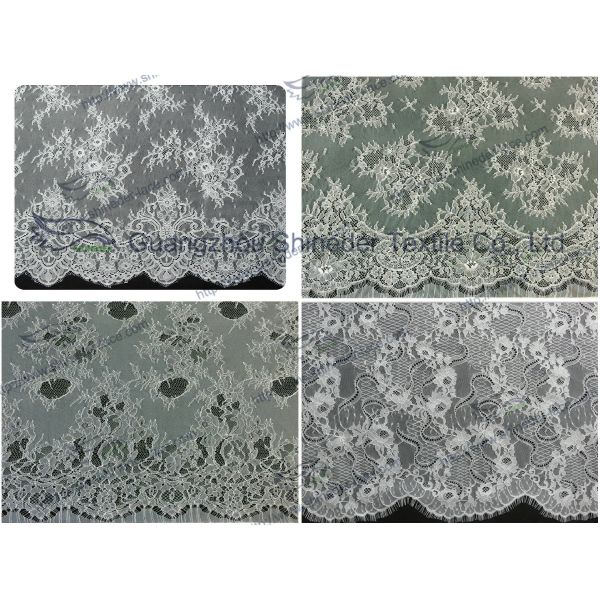 Custom Elastic Bridal Eyelash Lace Trim , White Bridal Lace Fabric