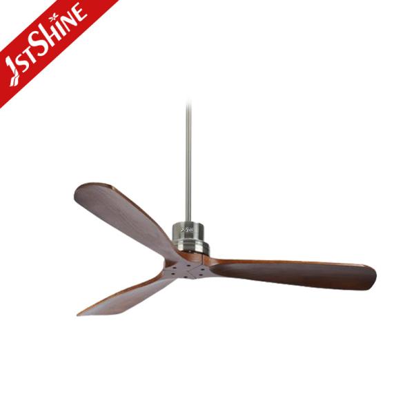 Ventilador de teto de madeira com motor de níquel escovado com controle remoto de 5 velocidades e tamanho de lâmina de 52 