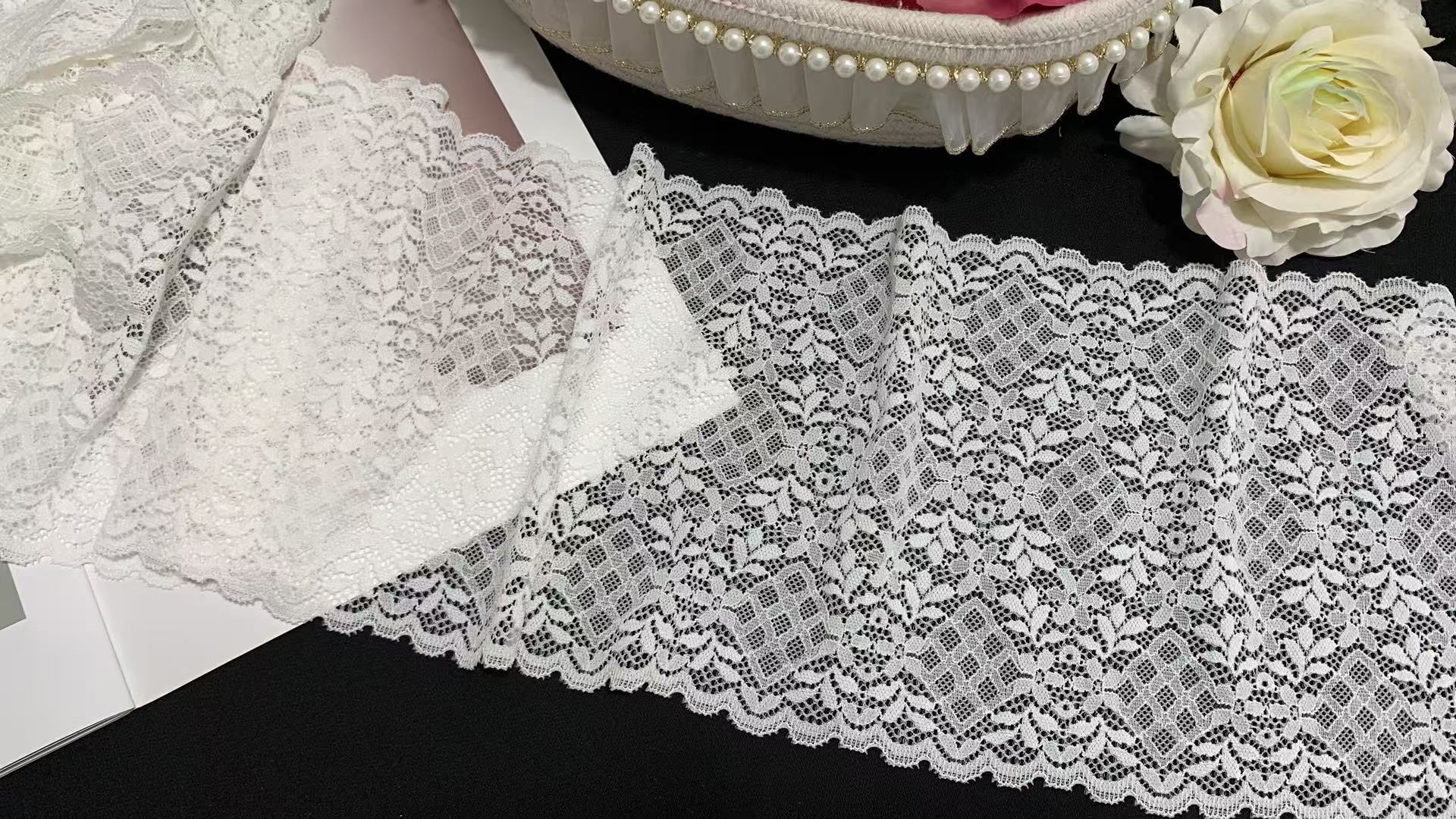 A1Z017# Elastic Nylon Spandex Lace Trim 18cm Wide Diamond Floral Stretch Lece for Lingerie Dress Underwear