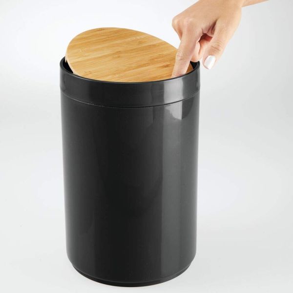 Eco - Friendly Bamboo Trash Bin Rolling Cover Type Oem Service