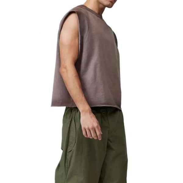 Unisex Heavyweight 100% Cotton Ribbed Crew Neck Raw Hem Cropped Boxy Fit Sleeveless T Shirts