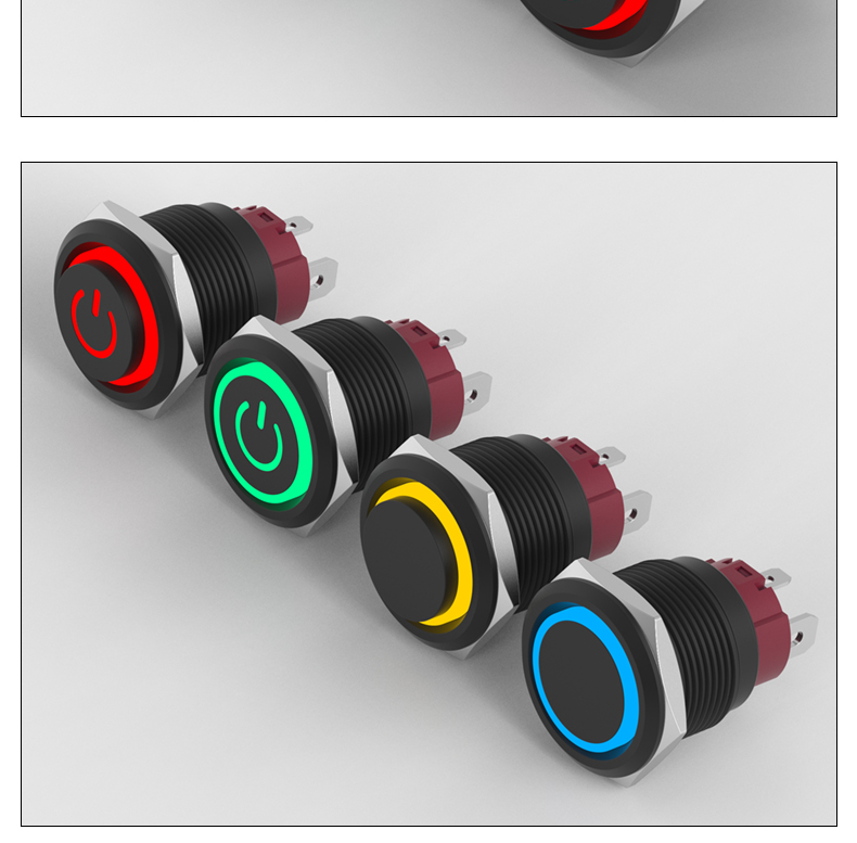 19mm Metal Push Button Switch 15A High Current Self-Locking 1NO Contact Alumina Black Shell IP65 LED Compact Design Control