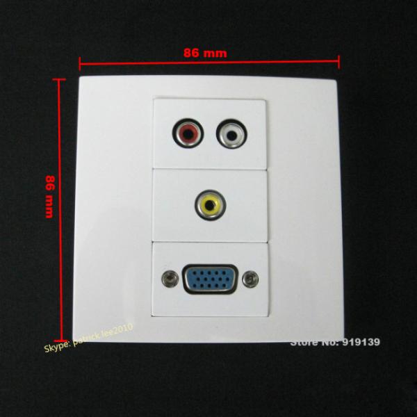 Standard Size 86x86mm VGA AV Audio + Video Wall Connector Electrical Plugs White Color