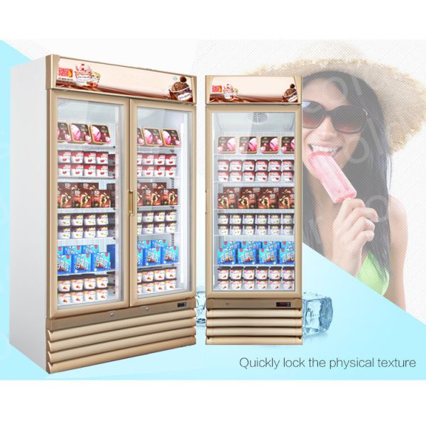 Double Tempered Glass Door Display Cooler Showcase Upright Freezer