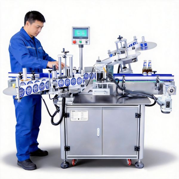 Automatic Double Head Round Bottle Labeling Machine Beer Water Bottle Label Printing Machine Compatible With Date Code Printers