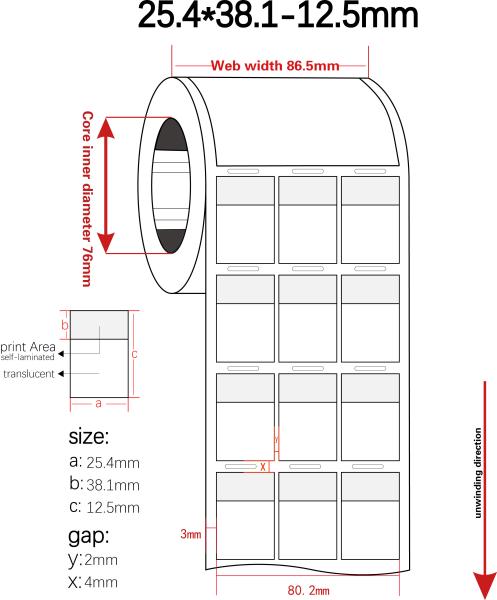 25.4*38.1-12.5mm, 2 milímetros de etiqueta de cabo de vinil branco opaco translúcido resistente à água