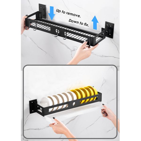 Rectangle Wall Mounted Kitchen Shelf With Matt Black Baking Paint Finish