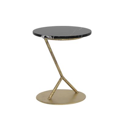 Sala de estar redonda pequena mesa final de aço inoxidável com mesa de bronze antigo de mármore natural preto