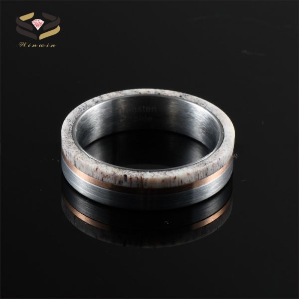 Jewelry 6mm Tungsten Band for Men Women Inlay Deer Antler Wedding Ring Other Diamond Shape and Pearl Type