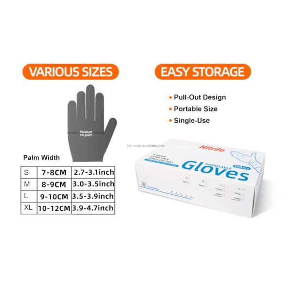 Haixin Powder Free Food Grade Work Hand Medical Disposable Nitrile Gloves