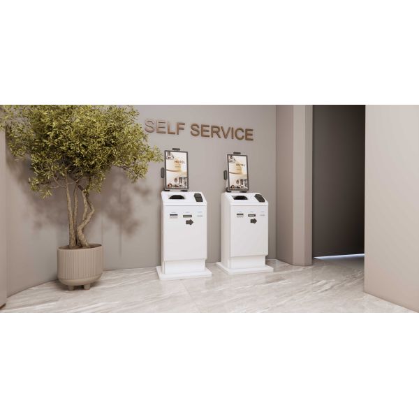 Tabletop Self service kiosk hotel / Airport Check In Kiosk With Passport Scanner Key Card Dispenser And Payment Terminal For Hotel Airport Hospital