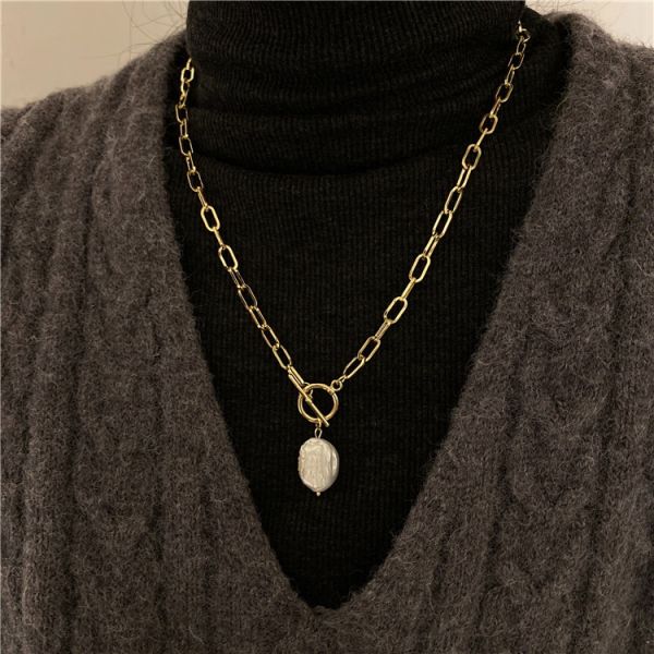 2025 Korea Light Luxury High Baroque Freshwater Pearl Fashion Temperament Sweater Necklace