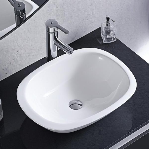 Forme ovale au-dessus du comptoir Glaçage monté Porcelaine blanche couleur artisanal évier salle de bain céramique lavage du visage artisanal bassin