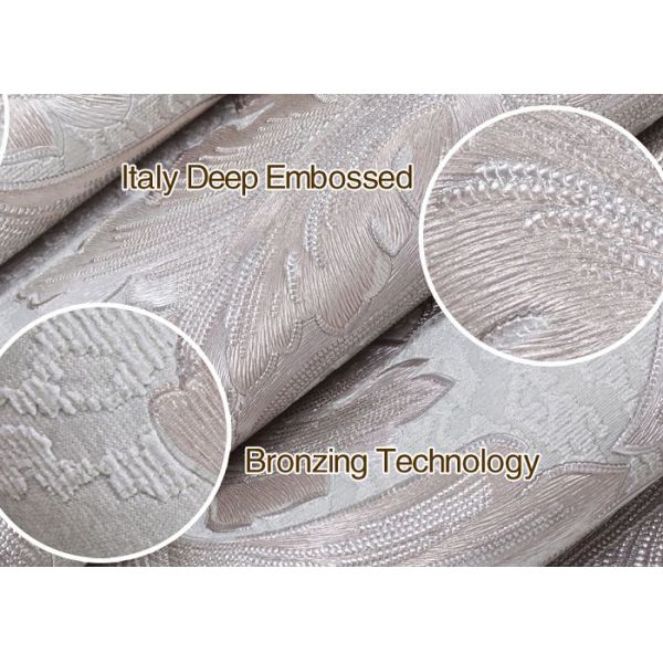 PVC Country Style Wallpaper , Embossed Floral Contemporary Green Wallpaper