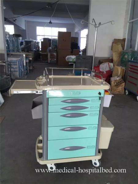 CE ISO Certified Medical Crash Cart Hospital Resuscitation Trolley With Five Drawers