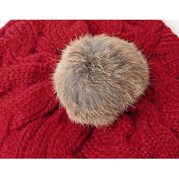 Winter Women Knit Beanie Hats 56cm Pom Pom Fur Beanie BIO Washed Cotton