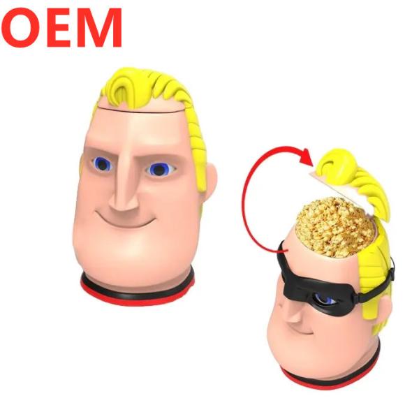 Custom Creative Cartoon Popcorn Bucket Design OEM 3d Recipiente de Popcorn de plástico