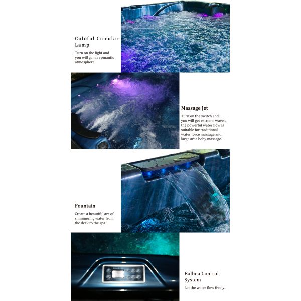 Baignoire extérieure libre acrylique de station thermale de tourbillon de baquet chaud de massage de 6 personnes avec 3 sièges et 3 canapés