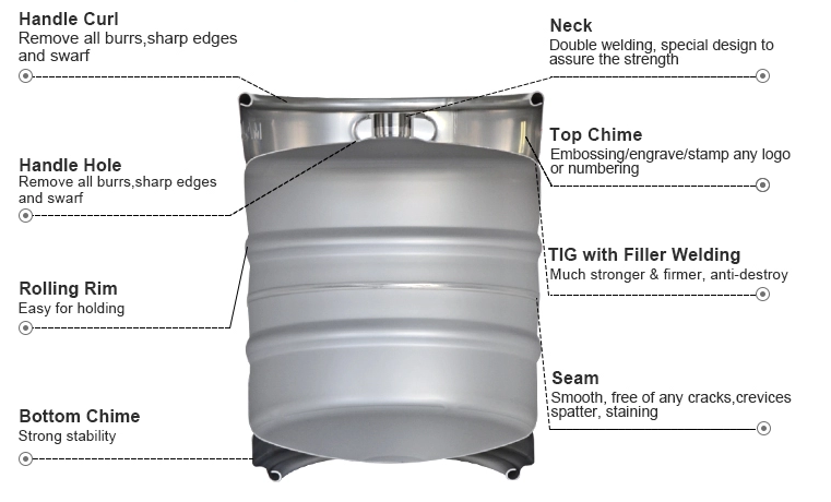 Automatic Welding Stainless Steel 20L Beer Keg Europe standard, 285mm Height