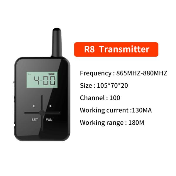 Compact R8 wireless tour guide systems long battery life lightweight design