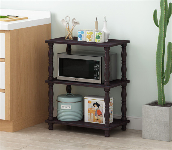 Oem 3 Tier Solid Wood Kitchen Microwave Rack Furniture For Plates