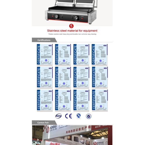 Профессиональная неприклеивающаяся электрическая двусторонняя грильная кастрюля Нижняя гриль размер 210 * 200 х 2 мм