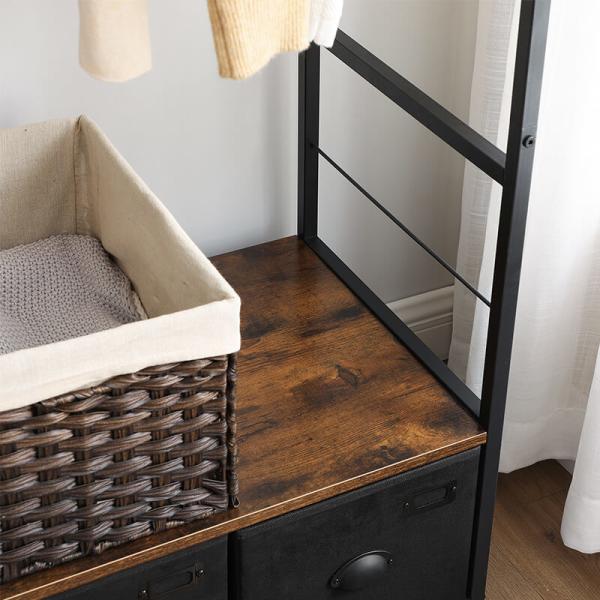 Industrial Design Open Wardrobe for Bedroom, Open Wardrobe with Fabric Drawers, Bedroom Drawer Dresser, LVT012B01