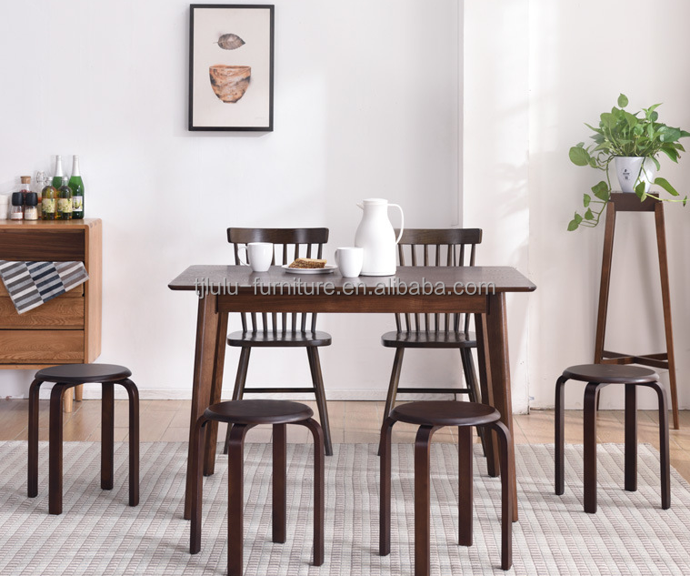 OEM Service Accepted Fashion Simple Stool Modern Household Small Round Solid Wood Stackable Chairs Wood Stool Curved Wood Stool